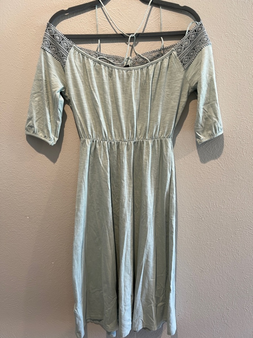 Topshop Sage Green One-Shoulder Midi Dress with Embroidered Yoke - Picture 3 of 6